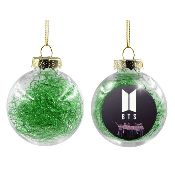 BTS, Transparent Christmas tree ball ornament with green filling 8cm