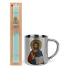 Easter Set, metallic thermal cup (300ml) & aromatic flat Easter candle (30cm) (TURQUOISE)