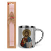 Easter Set, metallic thermal cup (300ml) & aromatic flat Easter candle (30cm) (PINK)