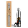 Easter Set, metallic stainless thermos flask (500ml) & scented flat Easter candle (30cm) (GRAY)