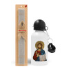 Easter Set, metallic aluminum water bottle (500ml) & aromatic flat Easter candle (30cm) (GRAY)