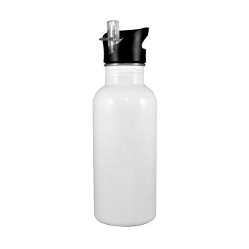 BLANK, White water bottle with straw, stainless steel 600ml