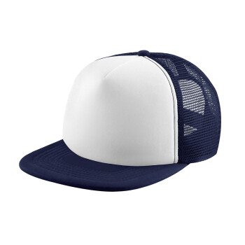 BLANK, Adult Soft Trucker Hat with Dark Blue/White Mesh (POLYESTER, ADULT, UNISEX, ONE SIZE)