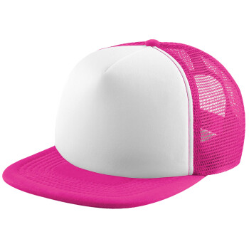 BLANK, Child's Soft Trucker Hat with Pink/White Mesh (POLYESTER, CHILD, ONE SIZE)