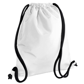 BLANK, Τσάντα πλάτης πουγκί GYMBAG λευκή, με τσέπη (40x48cm) & χονδρά κορδόνια