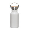 Metallic thermos (Stainless steel) White with wooden lid (bamboo), double-walled, 350ml