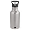 Water bottle Silver with straw, stainless steel 500ml