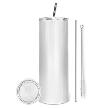 BLANK, Tumbler ποτήρι θερμό από ανοξείδωτο ατσάλι 600ml, με μεταλλικό καλαμάκι & βούρτσα καθαρισμού