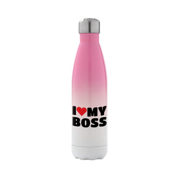 I LOVE MY BOSS, Metal mug thermos Pink/White (Stainless steel), double wall, 500ml