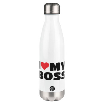 I LOVE MY BOSS, Metal mug thermos White (Stainless steel), double wall, 500ml