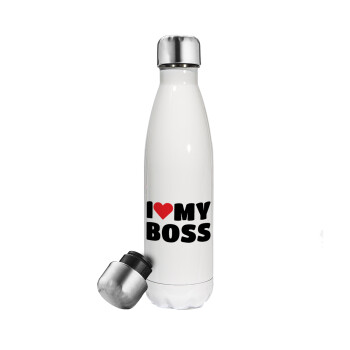 I LOVE MY BOSS, Metal mug thermos White (Stainless steel), double wall, 500ml