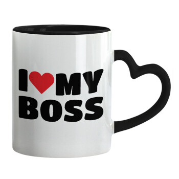 I LOVE MY BOSS, Mug heart black handle, ceramic, 330ml