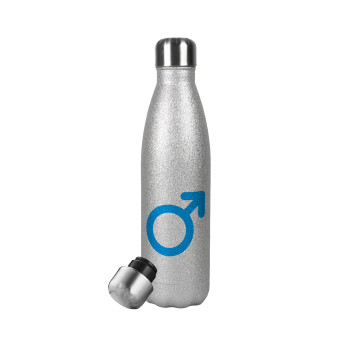 MALE, Metallic Glitter Silver Thermos Flask (Stainless steel), double-walled, 500ml