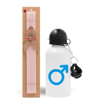 MALE, Easter Set, metallic aluminum bottle (500ml) & aromatic flat Easter candle (30cm) (PINK)