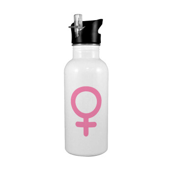 FEMALE, White water bottle with straw, stainless steel 600ml