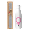 Easter Set, metallic Inox water bottle (700ml) & Easter scented flat candle (30cm) (GRAY)