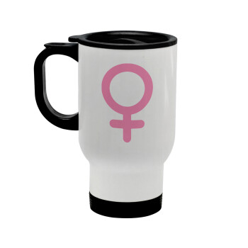 FEMALE, Stainless steel travel mug with lid, double wall white 450ml