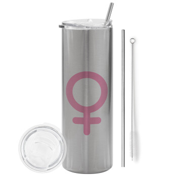 FEMALE, Tumbler stainless steel Silver 600ml, with metal straw & cleaning brush