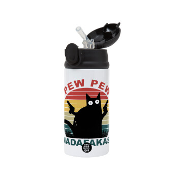 PEW PEW madafakas, Children's hot water bottle, stainless steel, with safety straw, Black (360ml) BPA-FREE