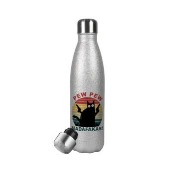 PEW PEW madafakas, Metallic Glitter Silver Thermos Flask (Stainless steel), double-walled, 500ml