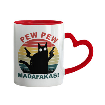 PEW PEW madafakas, Κούπα καρδιά χερούλι κόκκινη, κεραμική, 330ml