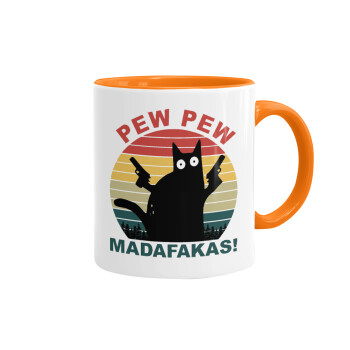 PEW PEW madafakas, Mug colored orange, ceramic, 330ml