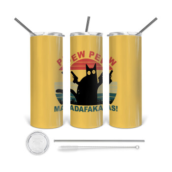 PEW PEW madafakas, Tumbler ποτήρι θερμό από ανοξείδωτο ατσάλι 600ml, με μεταλλικό καλαμάκι & βούρτσα καθαρισμού