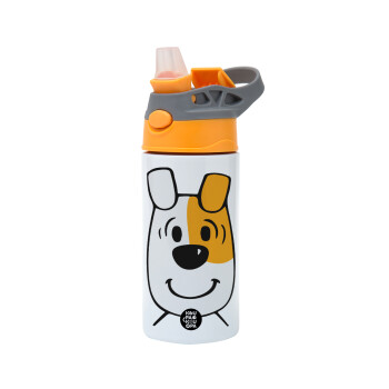 reksio bolek i lolek, Children's hot water bottle, stainless steel, with safety straw, Orange/Grey (360ml) BPA-FREE