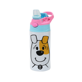 reksio bolek i lolek, Children's hot water bottle, stainless steel, with safety straw, Pink/BlueCiel (360ml) BPA FREE