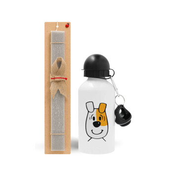 reksio bolek i lolek, Easter Set, metallic aluminum water bottle (500ml) & aromatic flat Easter candle (30cm) (GRAY)