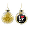 Transparent Christmas tree ball ornament with gold filling 8cm