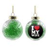 Transparent Christmas tree ball ornament with green filling 8cm