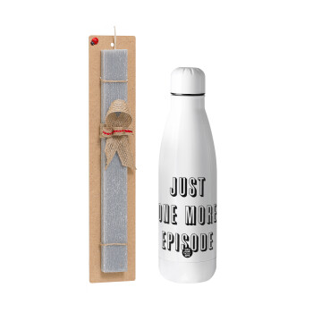 JUST ONE MORE EPISODE, Easter Set, metallic Inox water bottle (700ml) & Easter scented flat candle (30cm) (GRAY)