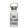 Metallic thermos (Stainless steel) White with wooden lid (bamboo), double-walled, 350ml