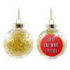 Transparent Christmas tree ball ornament with gold filling 8cm