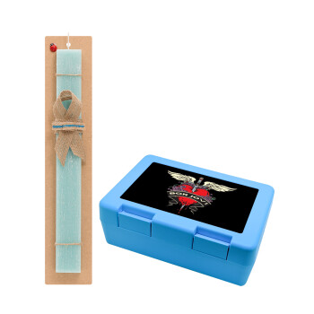 Bon Jovi, Easter Set, children's snack container BLUE & Easter aromatic flat candle (30cm) (TURQUOISE)