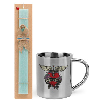 Bon Jovi, Easter Set, metallic thermal cup (300ml) & aromatic flat Easter candle (30cm) (TURQUOISE)