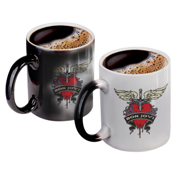 Bon Jovi, Color changing magic Mug, ceramic, 330ml when adding hot liquid inside, the black colour desappears (1 pcs)