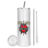 Eco friendly ποτήρι θερμό (tumbler) από ανοξείδωτο ατσάλι 600ml, με μεταλλικό καλαμάκι & βούρτσα καθαρισμού