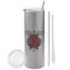 Eco friendly stainless steel Silver tumbler 600ml, with metal straw & cleaning brush