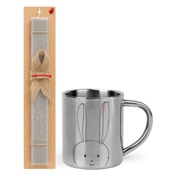 Ο λαγός του πάσχα, Easter Set, metallic thermal cup (300ml) & Easter aromatic flat candle (30cm) (GRAY)