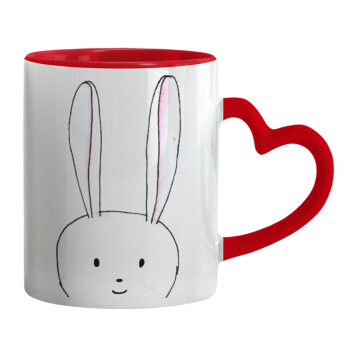 Ο λαγός του πάσχα, Mug heart red handle, ceramic, 330ml
