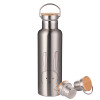 Stainless steel Silver with wooden lid (bamboo), double wall, 750ml