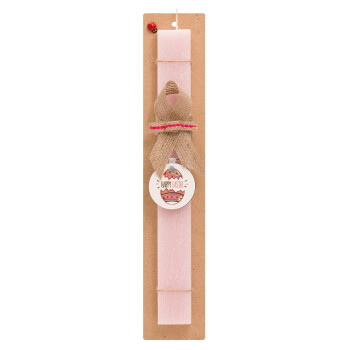 Happy easter egg, Easter Set, wooden keychain & scented flat Easter candle (30cm) (PINK)