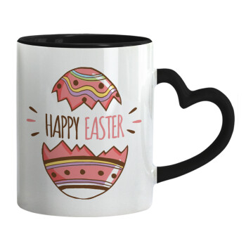 Happy easter egg, Mug heart black handle, ceramic, 330ml