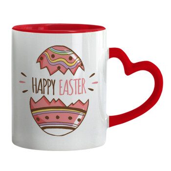 Happy easter egg, Mug heart red handle, ceramic, 330ml