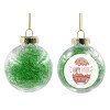 Transparent Christmas tree ball ornament with green filling 8cm