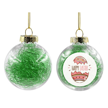 Happy easter egg, Transparent Christmas tree ball ornament with green filling 8cm