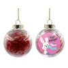 Transparent Christmas tree ball ornament with red filling 8cm