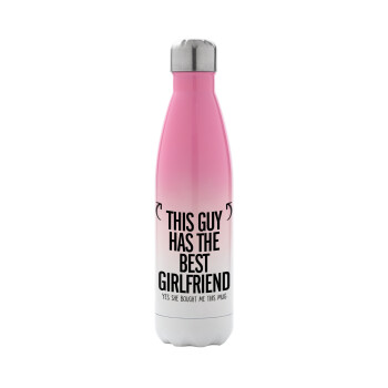 This guy has the best Girlfriend, Metal mug thermos Pink/White (Stainless steel), double wall, 500ml